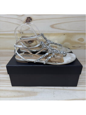 Badgley Mischka Crystal Embellished Flat Sandals Silver Women’s 9